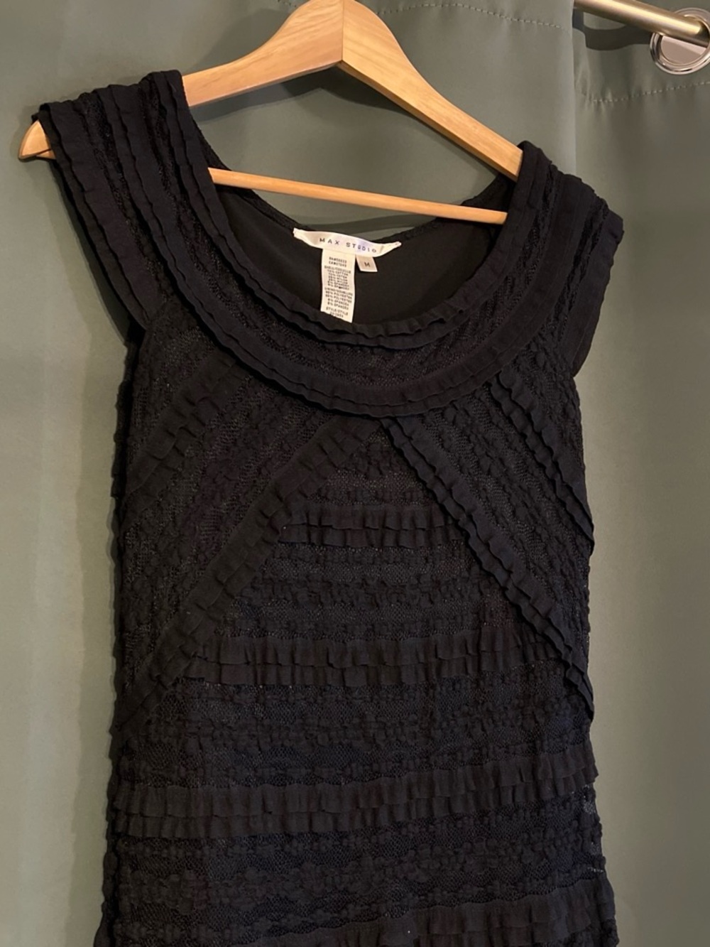 Max Studio Black Sleeveless Ruffle in-Trim Knit Midi Dress